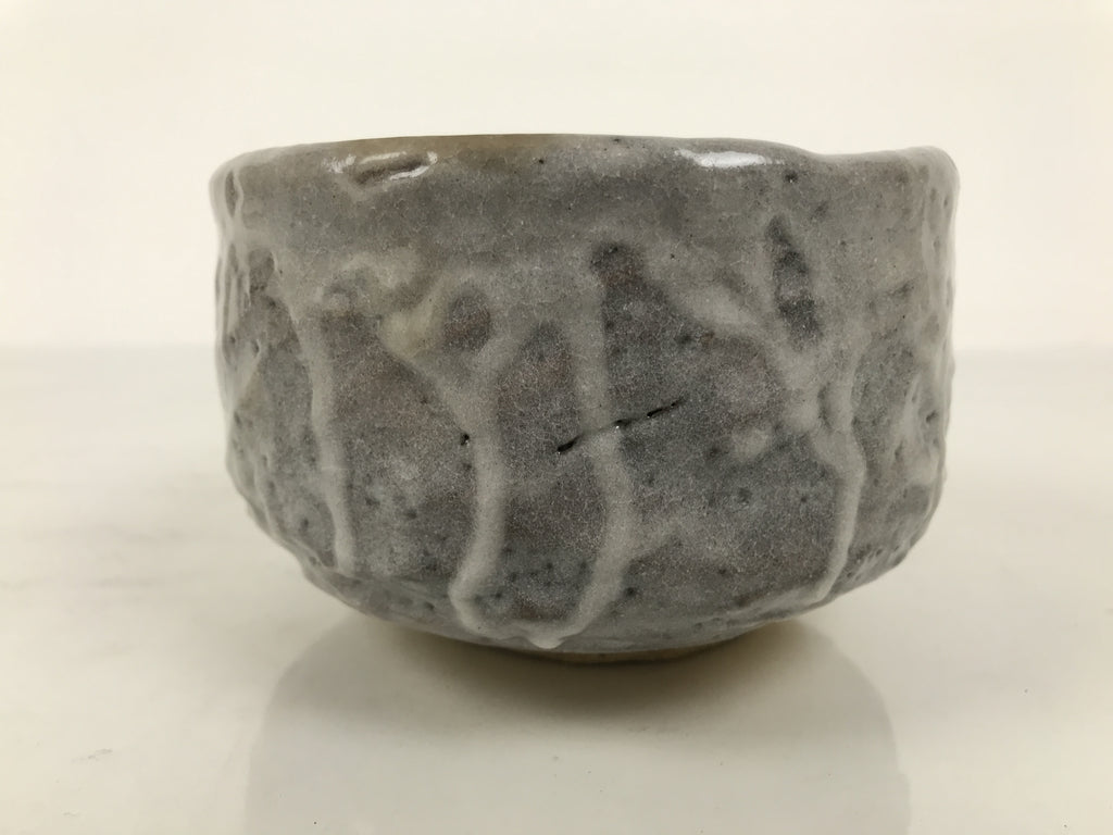 Japanese Ceramic Green Tea Bowl Matcha Chawan Pottery Gray Shino Wood Box PX807