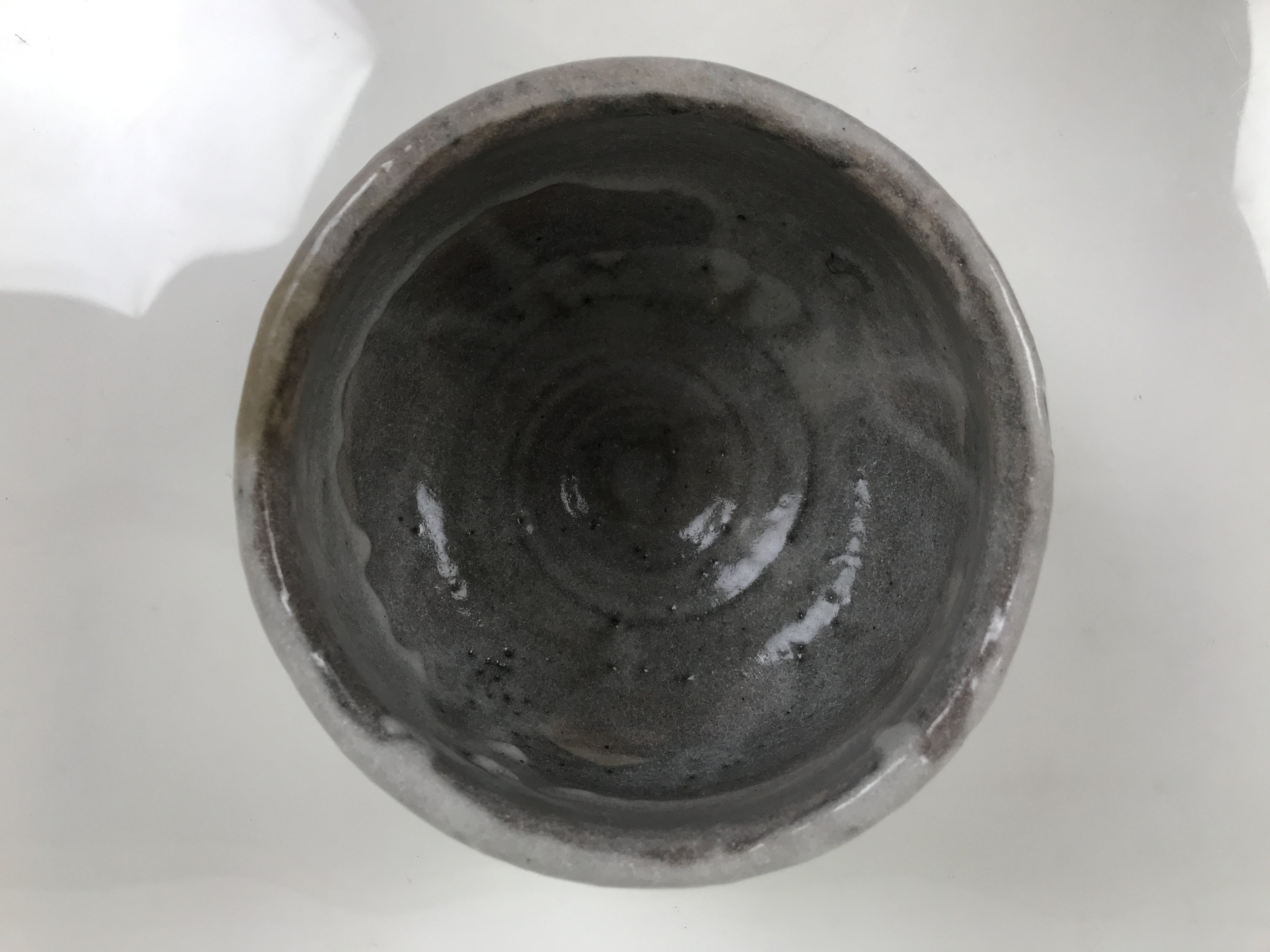 Japanese Ceramic Green Tea Bowl Matcha Chawan Pottery Gray Shino Wood Box PX807
