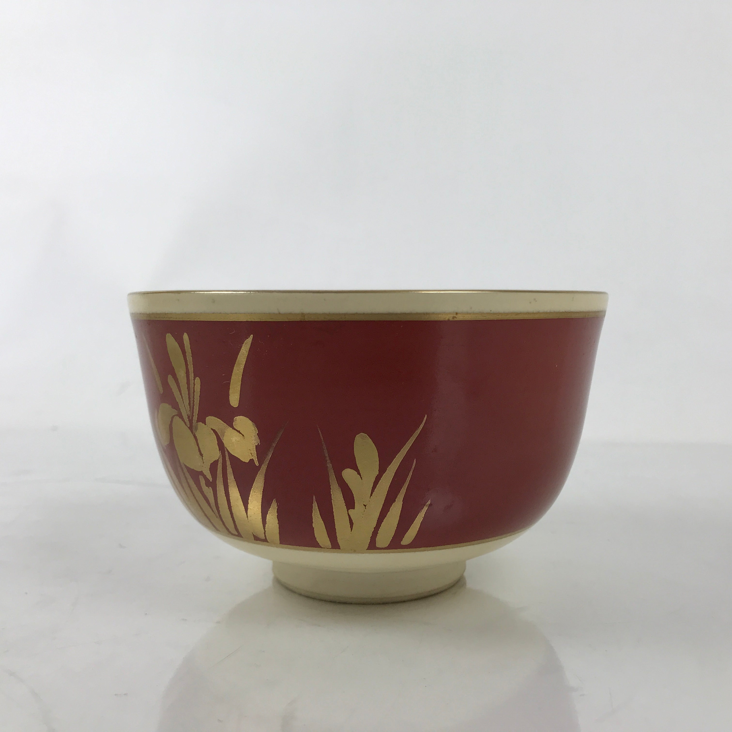 Japanese Ceramic Green Tea Bowl Matcha Chawan Pottery Red Gold Flower Poem CHB97