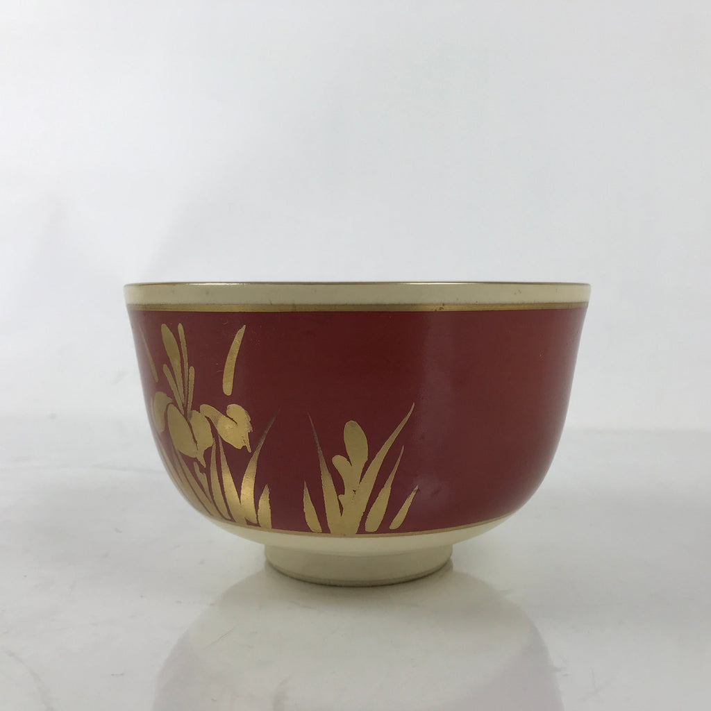 Japanese Ceramic Green Tea Bowl Matcha Chawan Pottery Red Gold Flower Poem CHB97