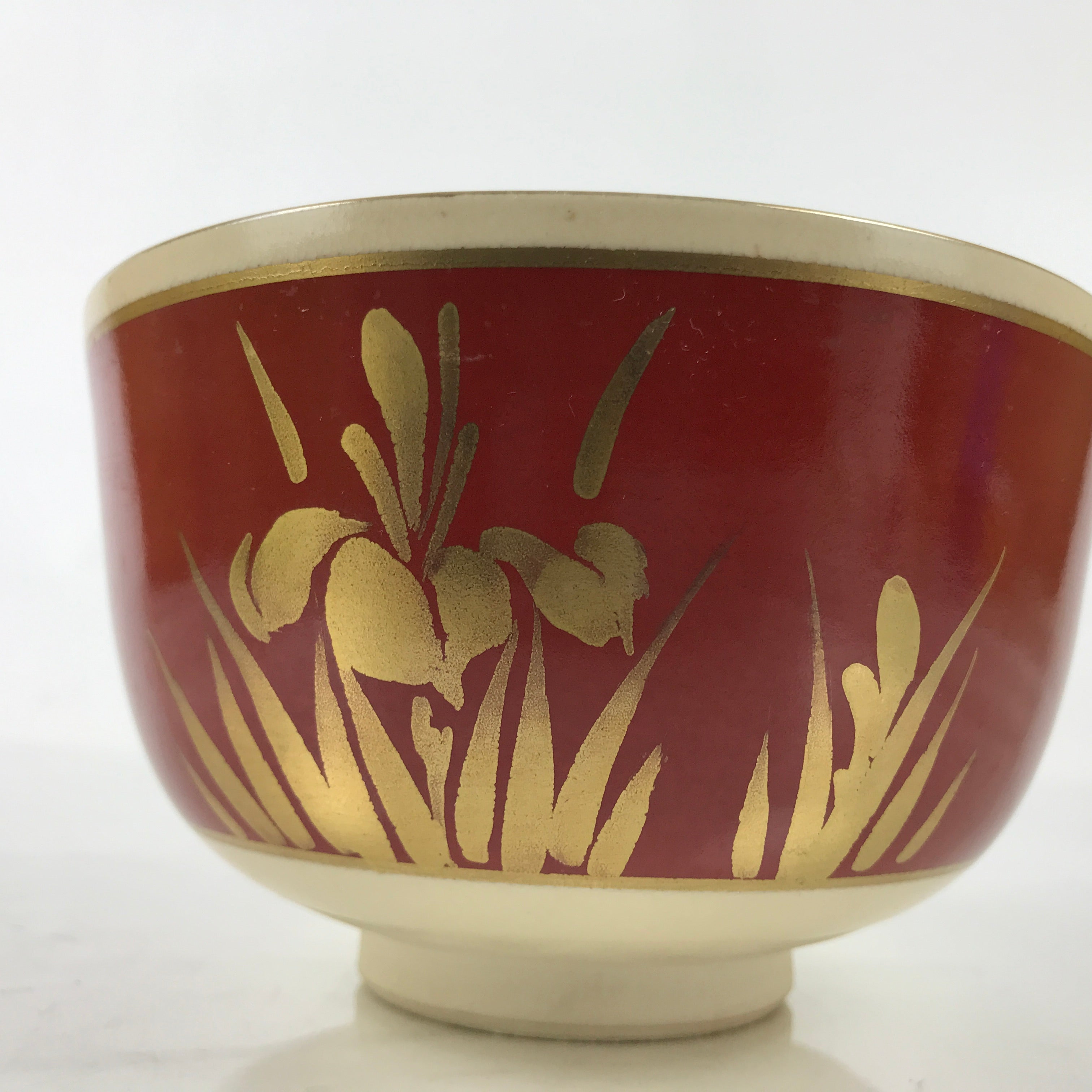 Japanese Ceramic Green Tea Bowl Matcha Chawan Pottery Red Gold Flower Poem CHB97