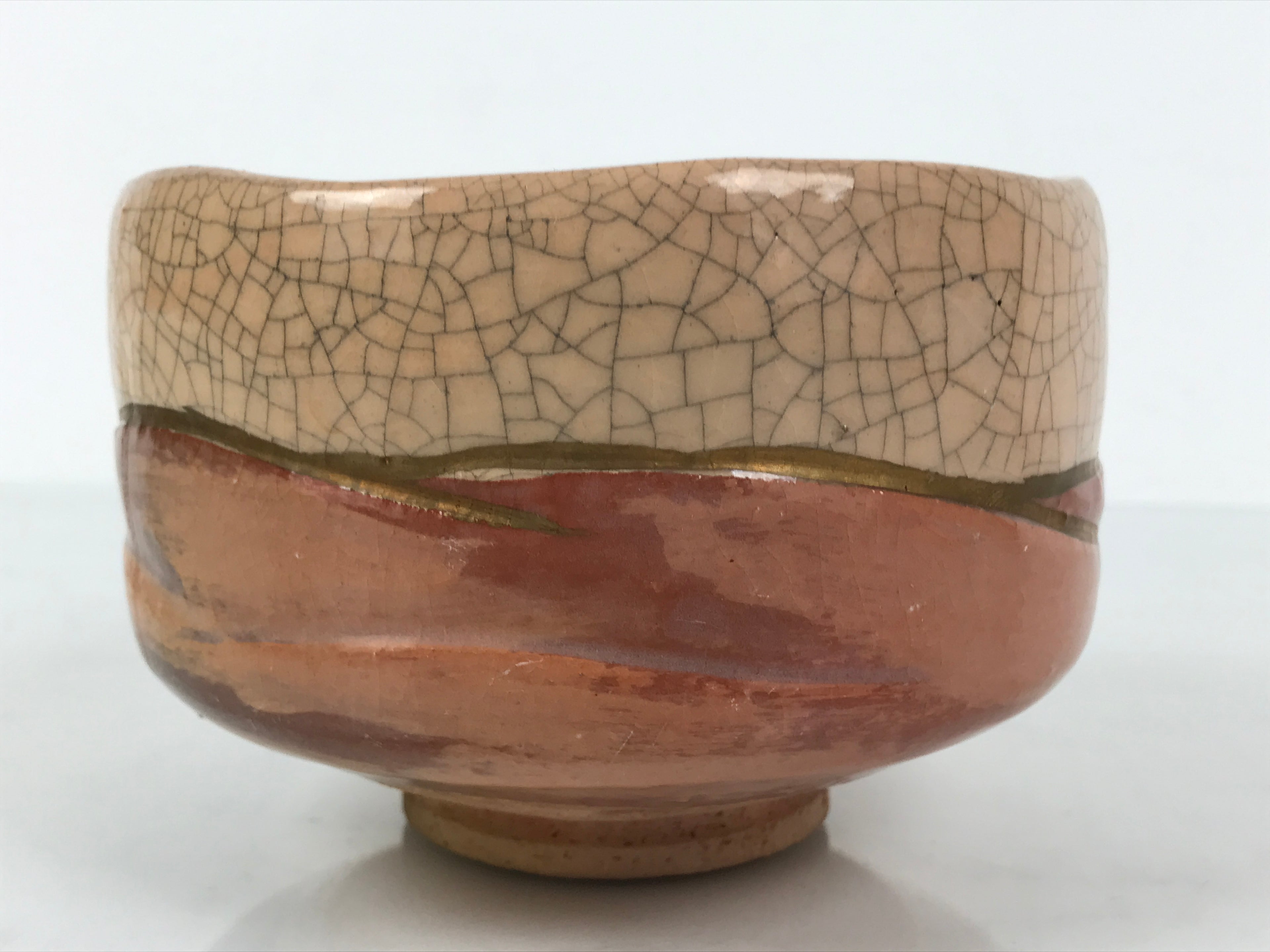 Japanese Ceramic Green Tea Bowl Matcha Chawan Raku Ware Pottery Orange CHB121