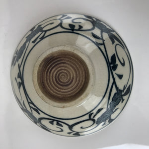Japanese Ceramic Green Tea Bowl Matcha Chawan Vtg Annan White Blue Floral CHB35
