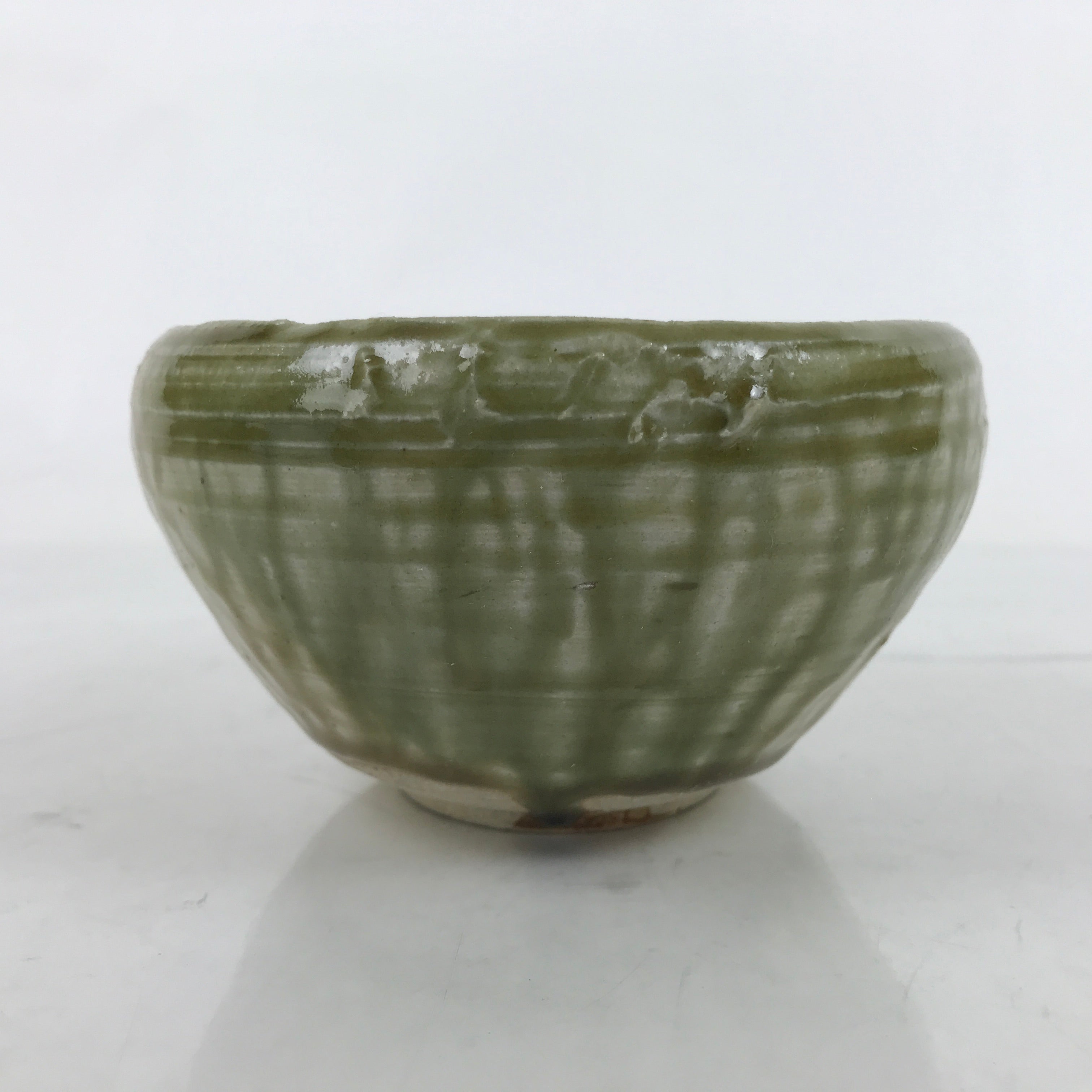 Japanese Ceramic Green Tea Bowl Matcha Chawan Vtg Ash Natural Glaze CHB83