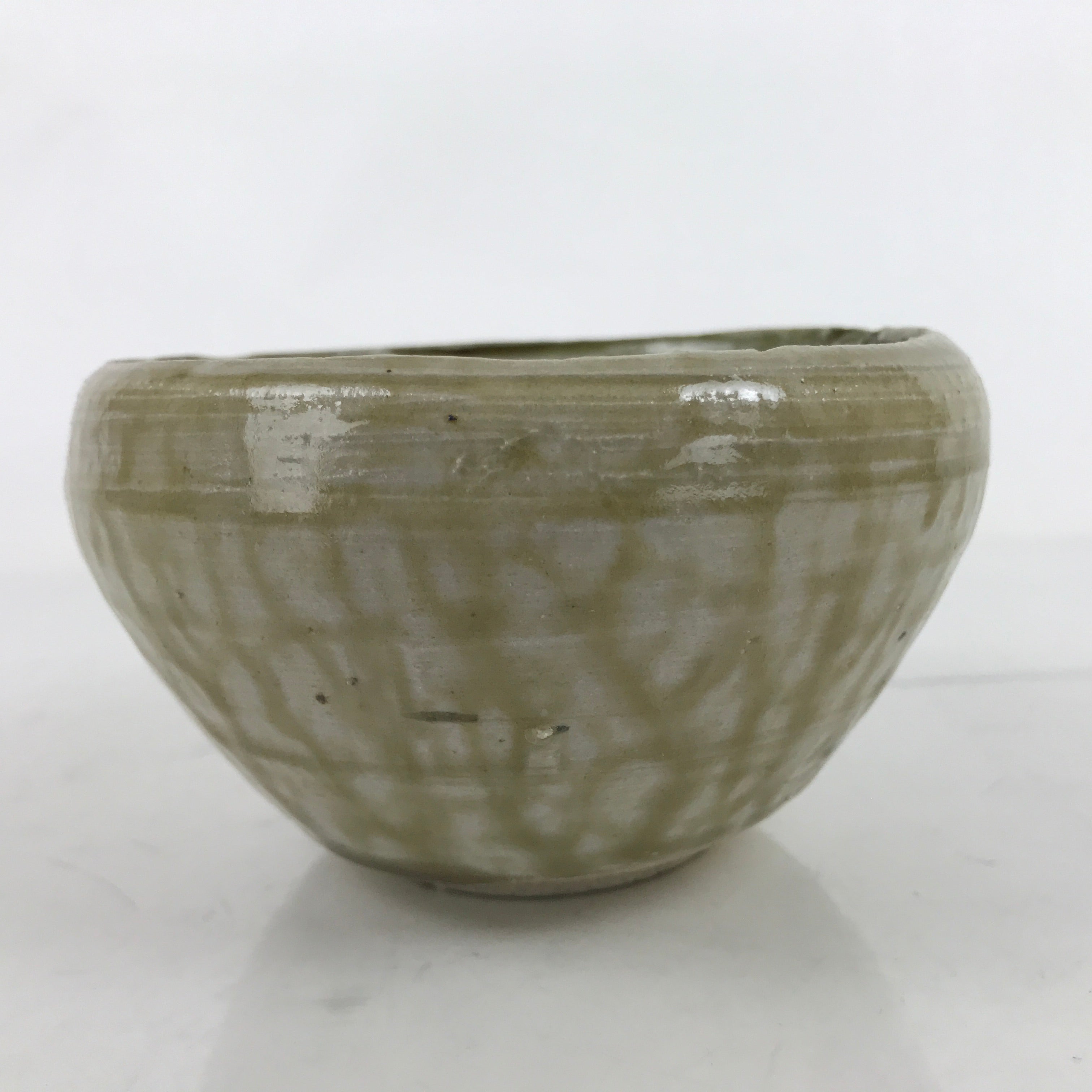 Japanese Ceramic Green Tea Bowl Matcha Chawan Vtg Ash Natural Glaze CHB83