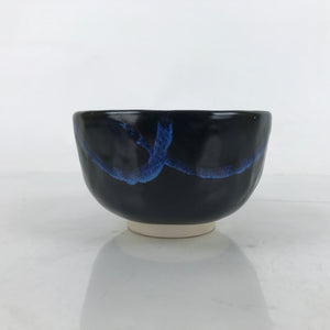 Japanese Ceramic Green Tea Bowl Matcha Chawan Vtg Black Blue White HB82