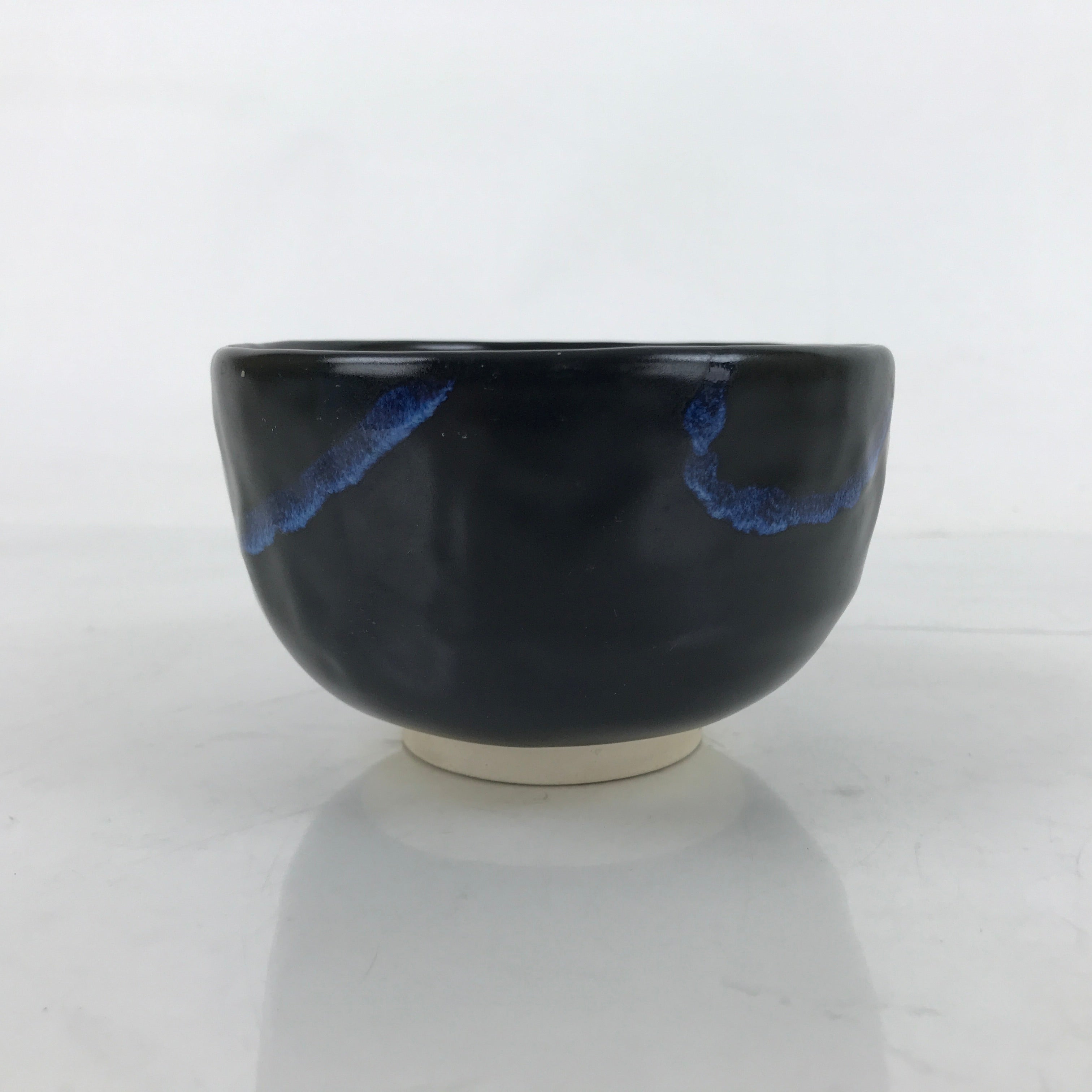 Japanese Ceramic Green Tea Bowl Matcha Chawan Vtg Black Blue White HB82