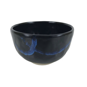 Japanese Ceramic Green Tea Bowl Matcha Chawan Vtg Black Blue White HB82