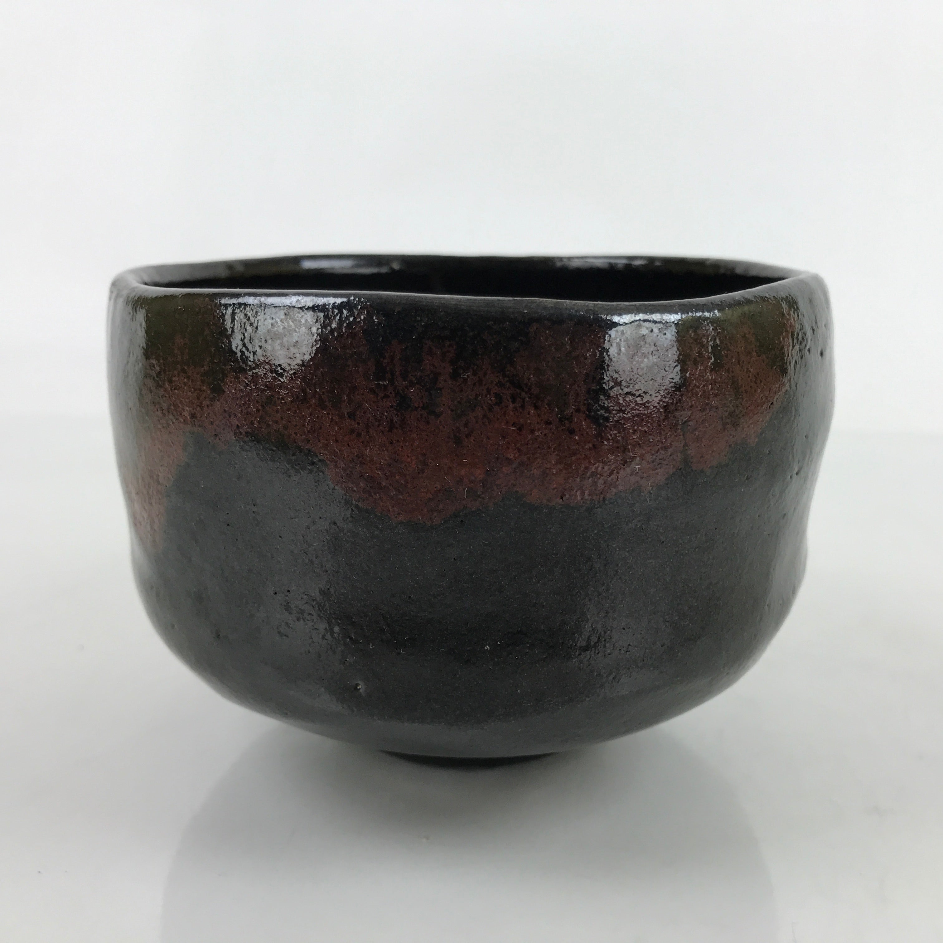 Japanese Ceramic Green Tea Bowl Matcha Chawan Vtg Black Glossy CHB70