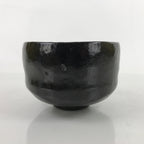 Japanese Ceramic Green Tea Bowl Matcha Chawan Vtg Black Glossy CHB70