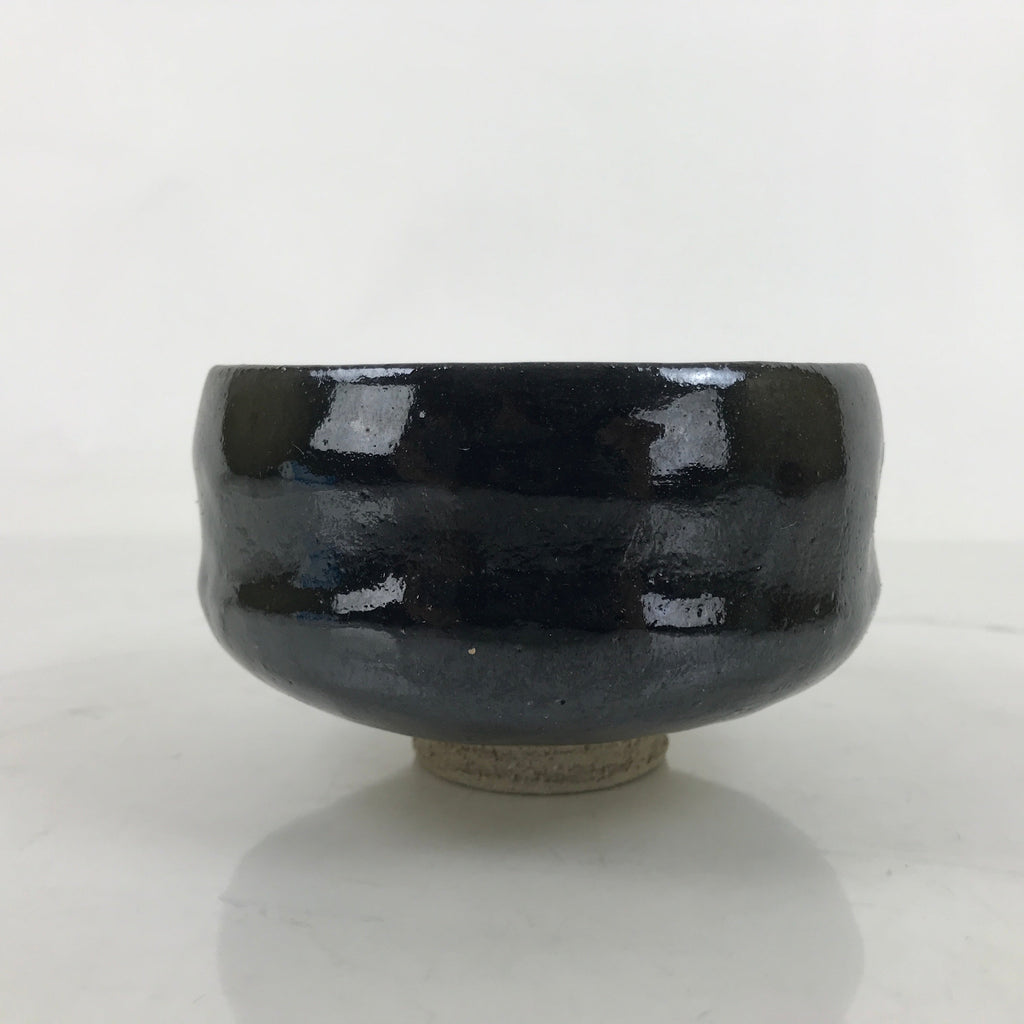 Japanese Ceramic Green Tea Bowl Matcha Chawan Vtg Black Glossy CHB76