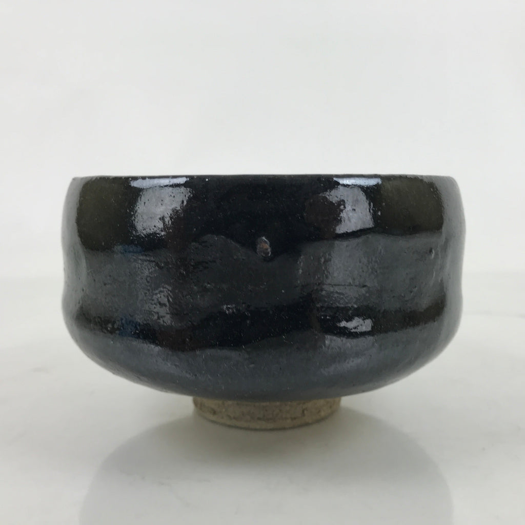 Japanese Ceramic Green Tea Bowl Matcha Chawan Vtg Black Glossy CHB76
