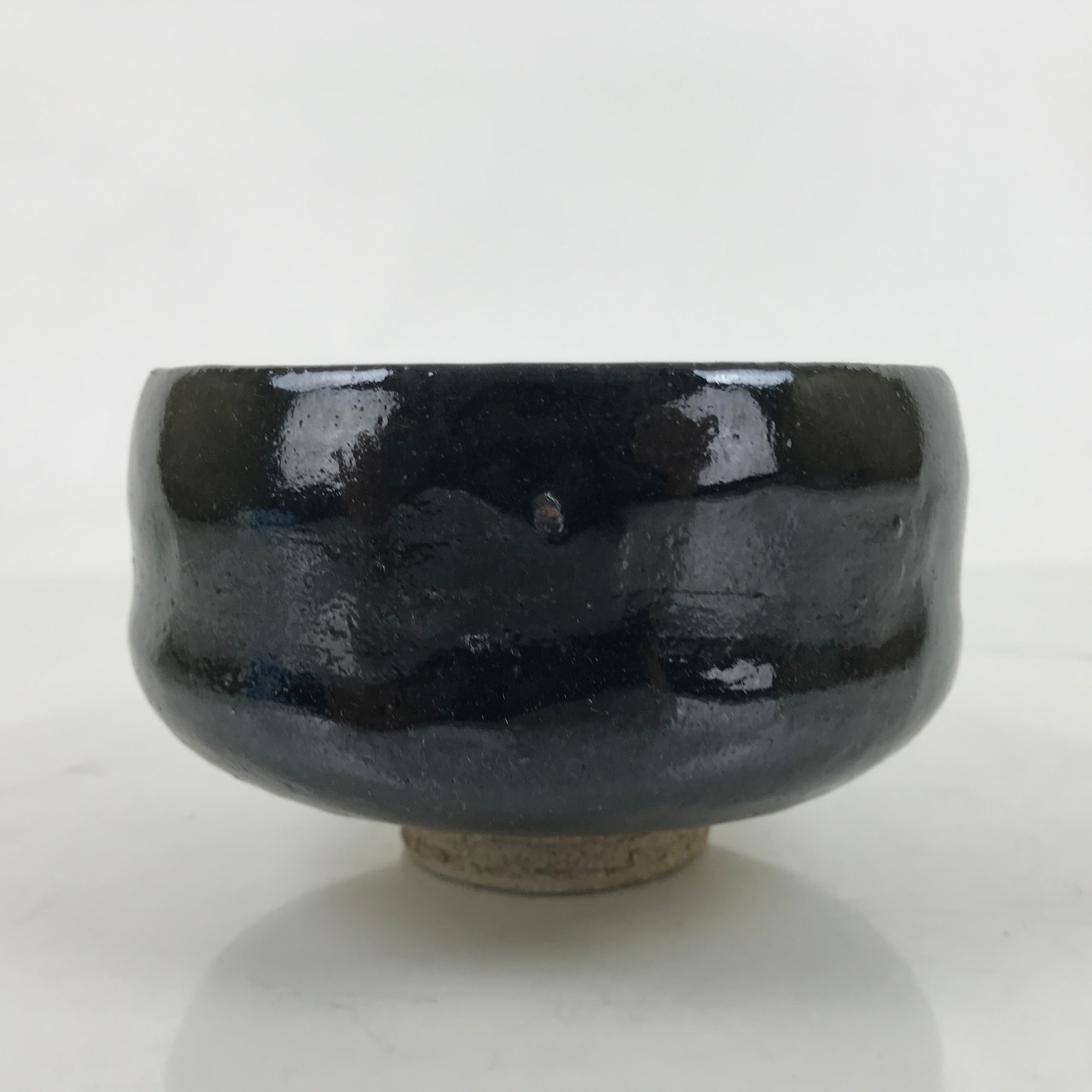Japanese Ceramic Green Tea Bowl Matcha Chawan Vtg Black Glossy CHB76