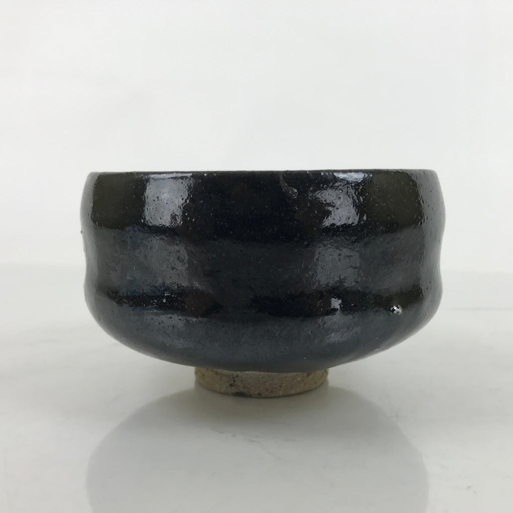 Japanese Ceramic Green Tea Bowl Matcha Chawan Vtg Black Glossy CHB76