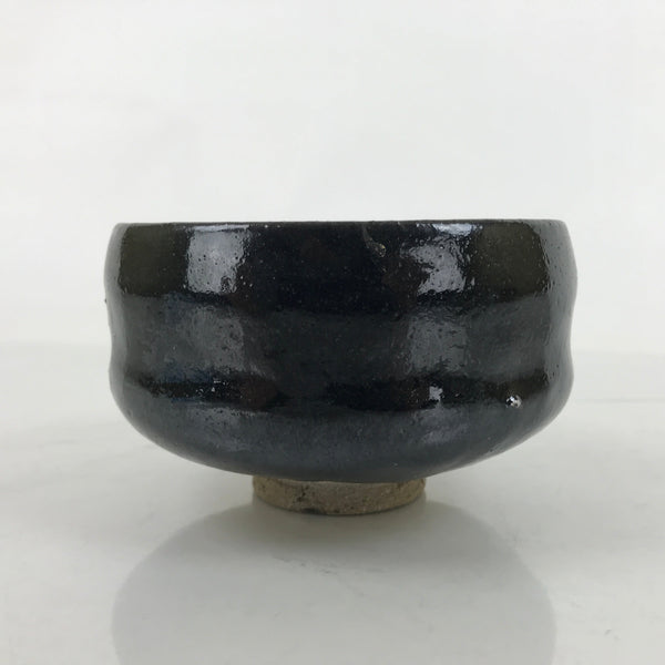 Japanese Ceramic Green Tea Bowl Matcha Chawan Vtg Black Glossy