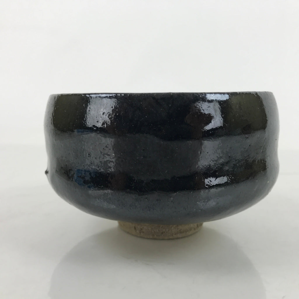 Japanese Ceramic Green Tea Bowl Matcha Chawan Vtg Black Glossy CHB76