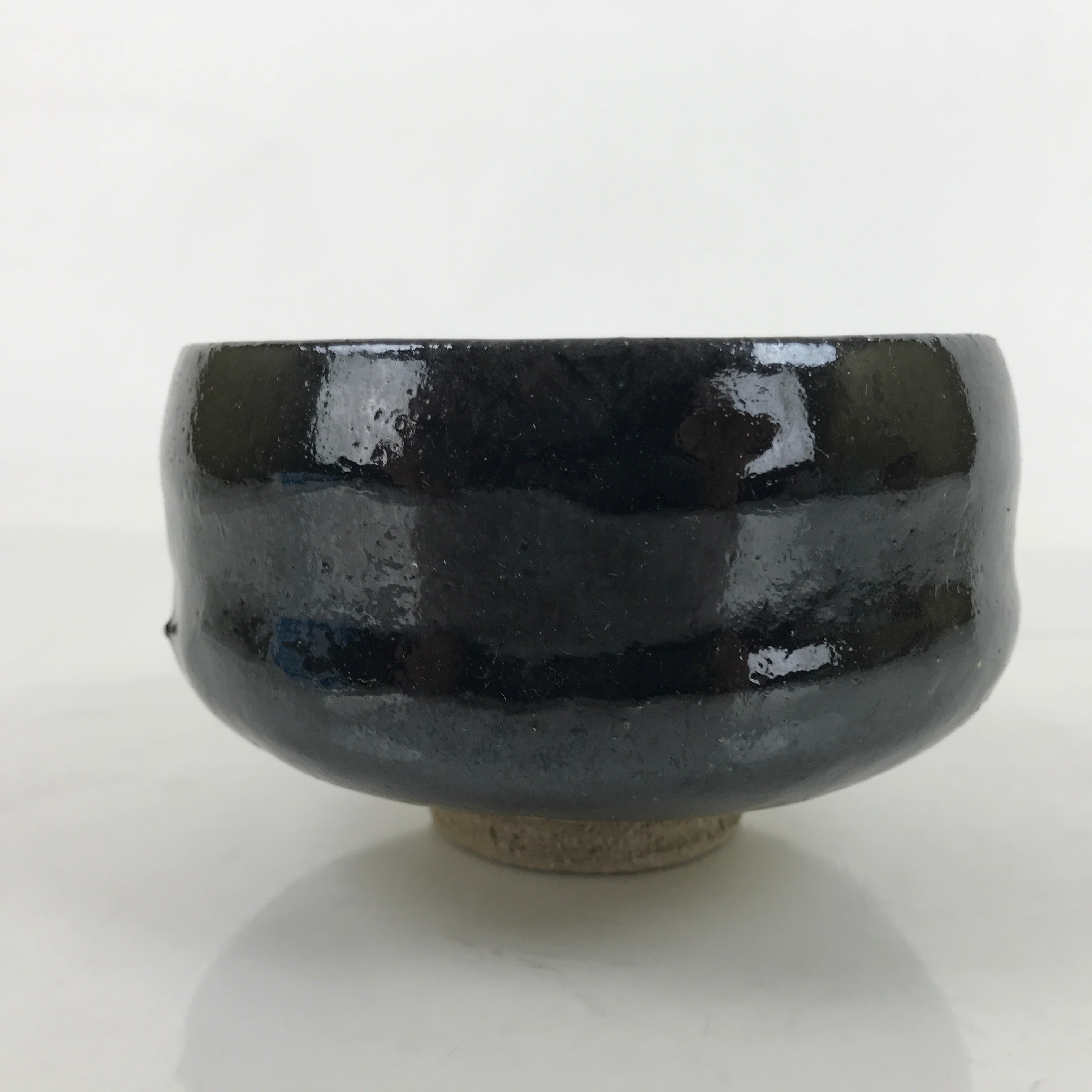 Japanese Ceramic Green Tea Bowl Matcha Chawan Vtg Black Glossy CHB76
