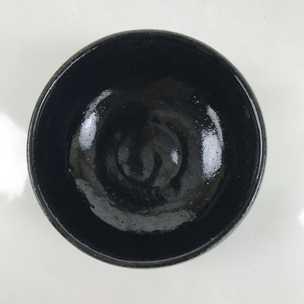 Japanese Ceramic Green Tea Bowl Matcha Chawan Vtg Black Glossy CHB76