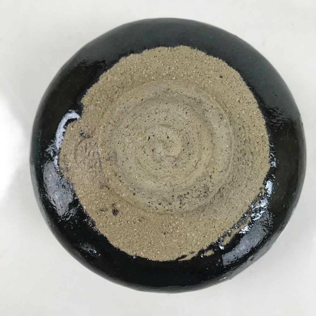 Japanese Ceramic Green Tea Bowl Matcha Chawan Vtg Black Glossy CHB76