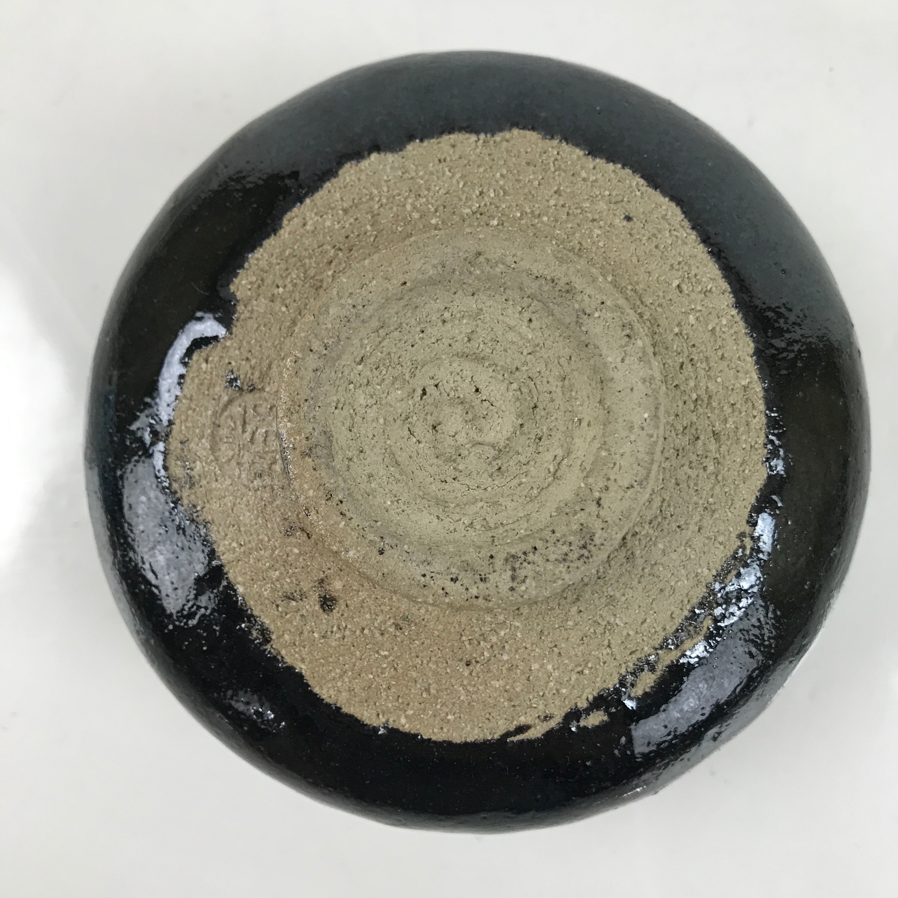Japanese Ceramic Green Tea Bowl Matcha Chawan Vtg Black Glossy CHB76