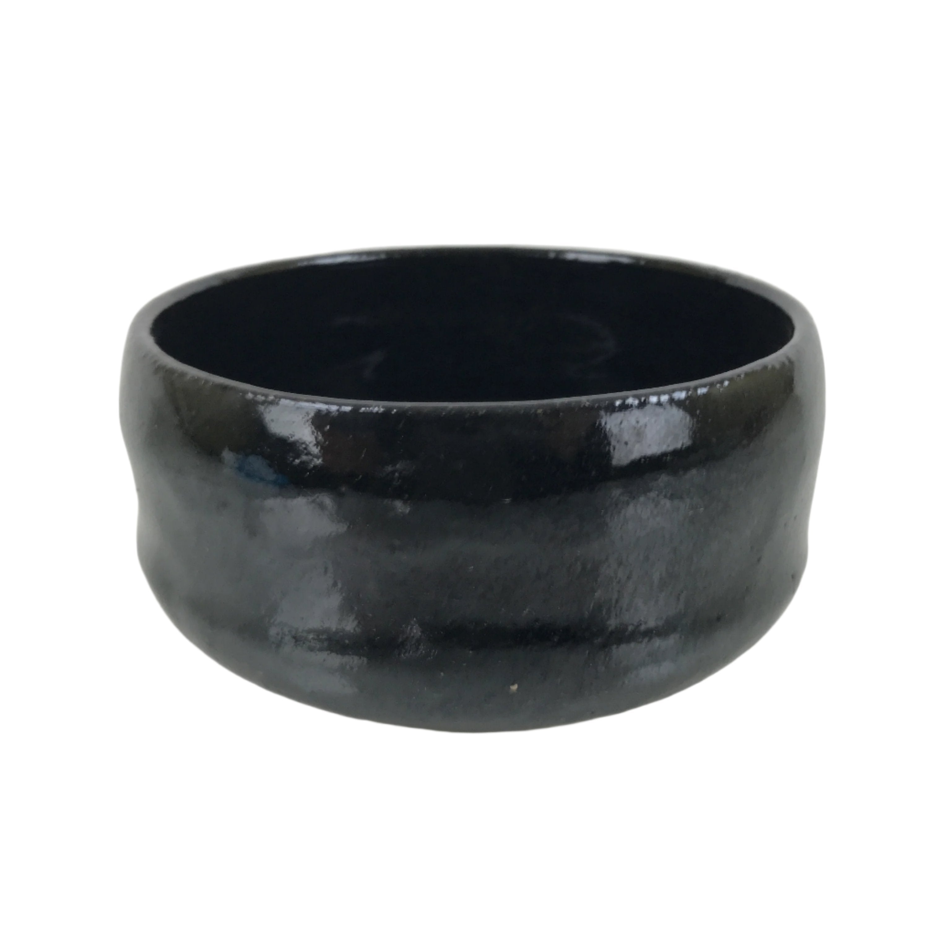 Japanese Ceramic Green Tea Bowl Matcha Chawan Vtg Black Glossy CHB76