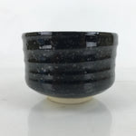 Japanese Ceramic Green Tea Bowl Matcha Chawan Vtg Black Glossy Dots CHB81