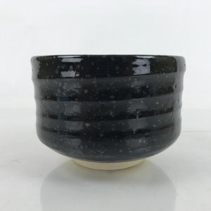 Japanese Ceramic Green Tea Bowl Matcha Chawan Vtg Black Glossy Dots CHB81