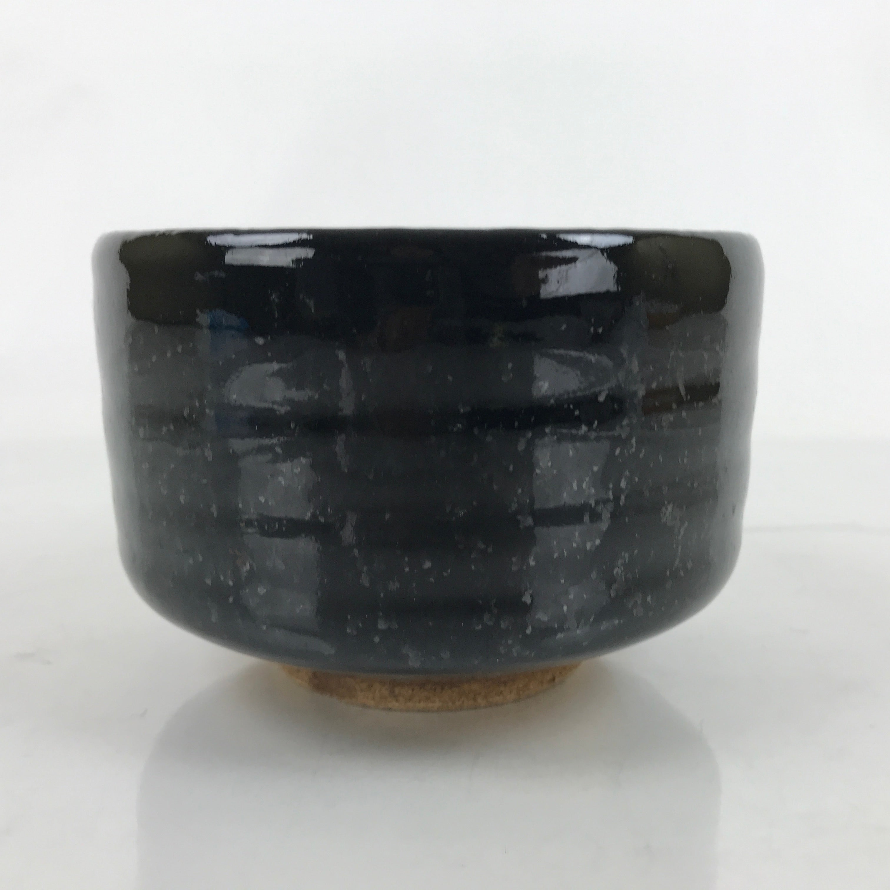 Japanese Ceramic Green Tea Bowl Matcha Chawan Vtg Black Glossy Dots CHB84