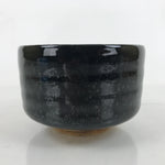 Japanese Ceramic Green Tea Bowl Matcha Chawan Vtg Black Glossy Dots CHB84