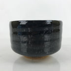 Japanese Ceramic Green Tea Bowl Matcha Chawan Vtg Black Glossy Dots CHB84