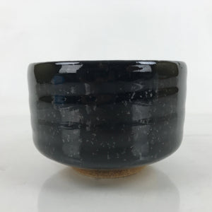 Japanese Ceramic Green Tea Bowl Matcha Chawan Vtg Black Glossy Dots CHB84