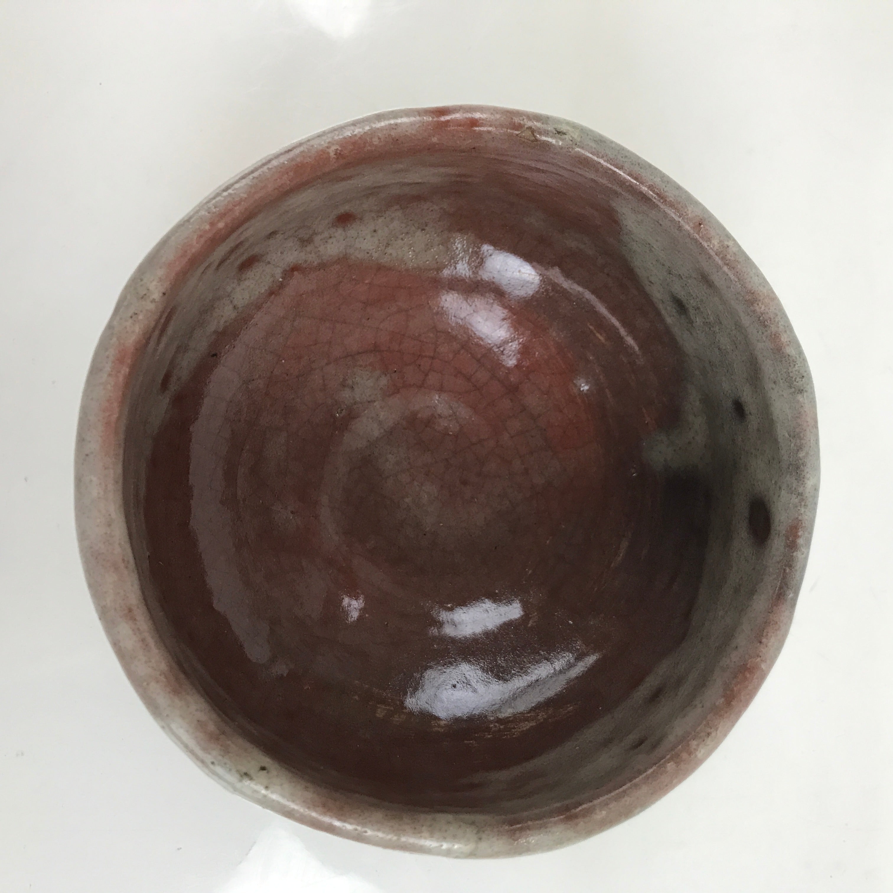 Japanese Ceramic Green Tea Bowl Matcha Chawan Vtg Brown White Glossy CHB75