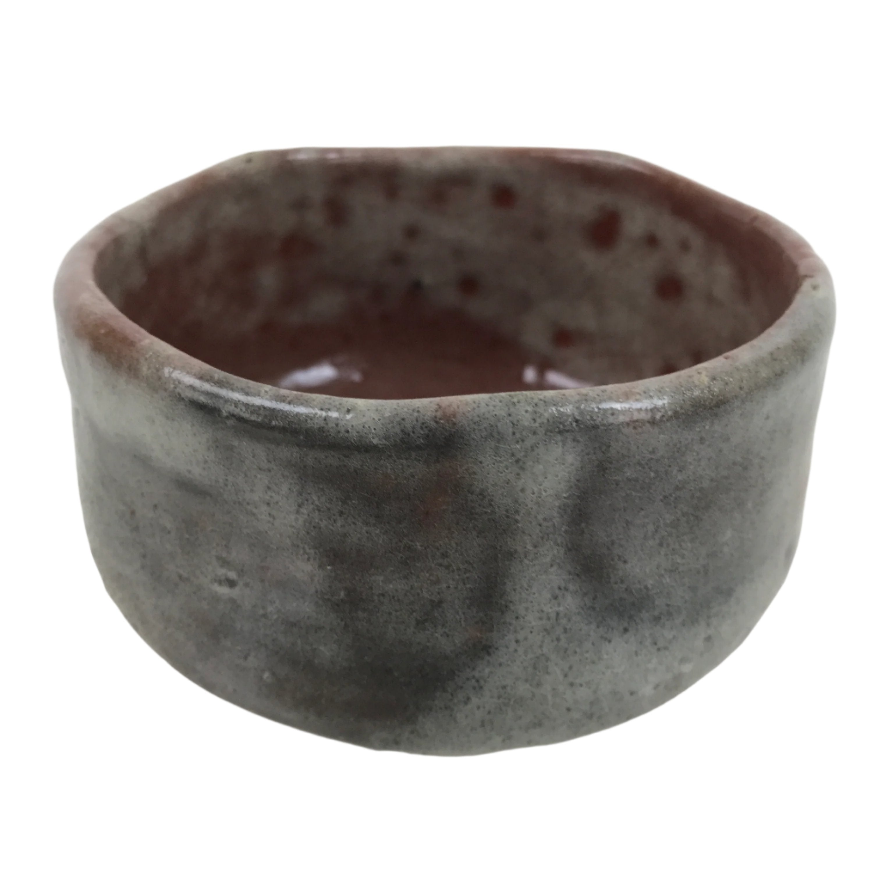 Japanese Ceramic Green Tea Bowl Matcha Chawan Vtg Brown White Glossy CHB75