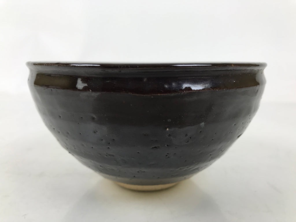 Japanese Ceramic Green Tea Bowl Matcha Chawan Vtg Dark Brown Round Small CHB99