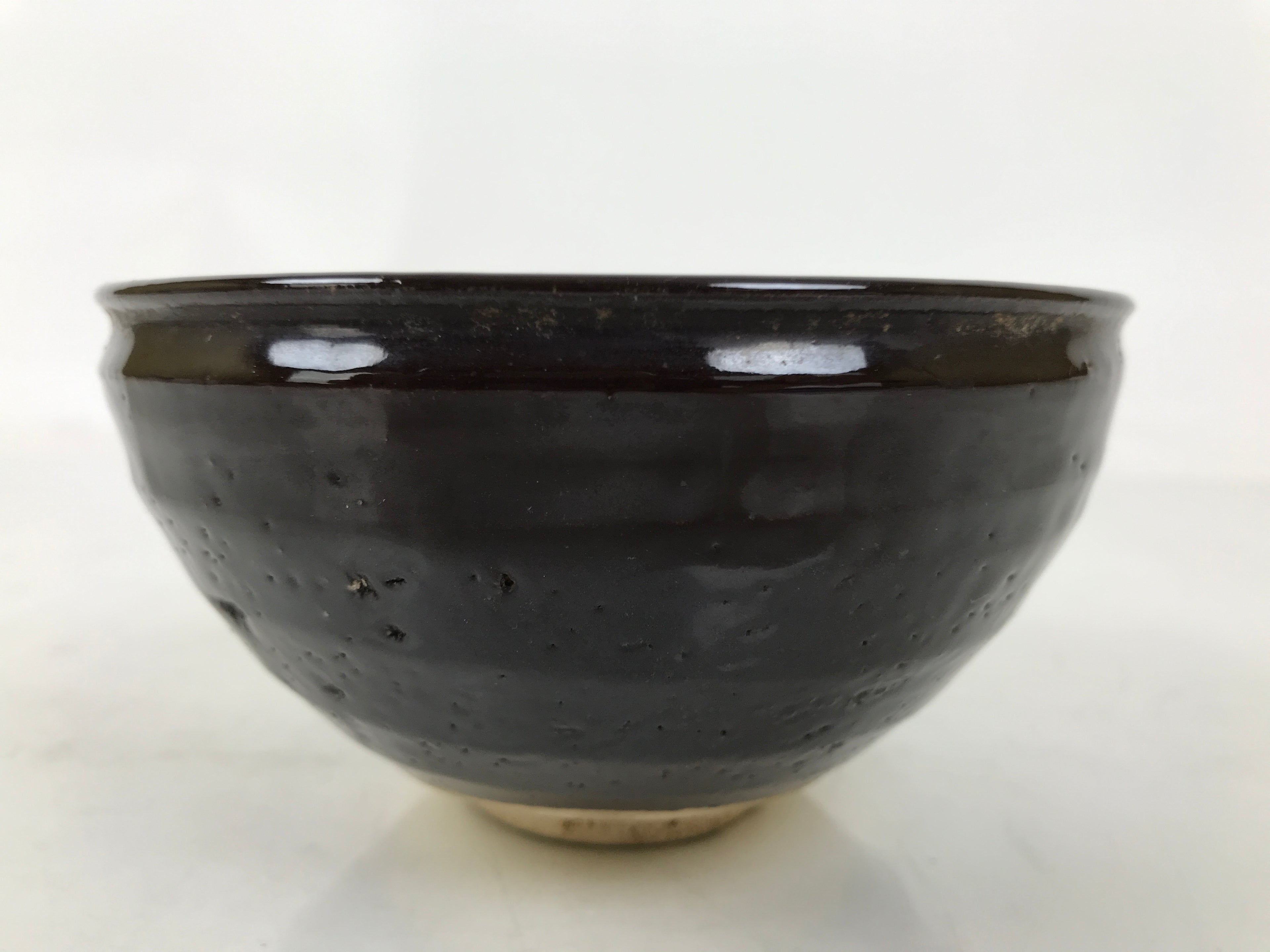 Japanese Ceramic Green Tea Bowl Matcha Chawan Vtg Dark Brown Round Small CHB99