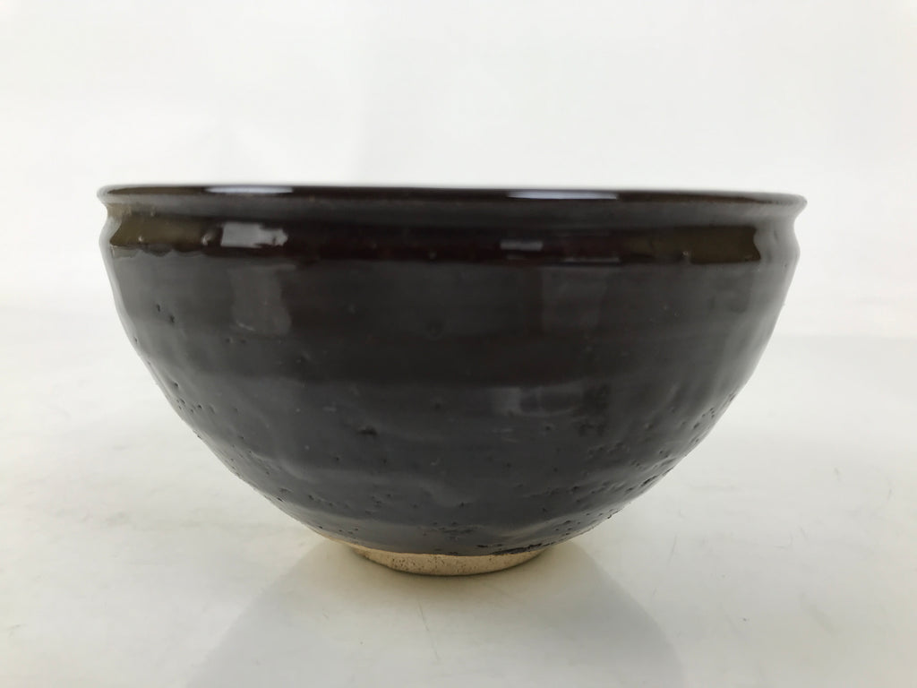 Japanese Ceramic Green Tea Bowl Matcha Chawan Vtg Dark Brown Round Small CHB99