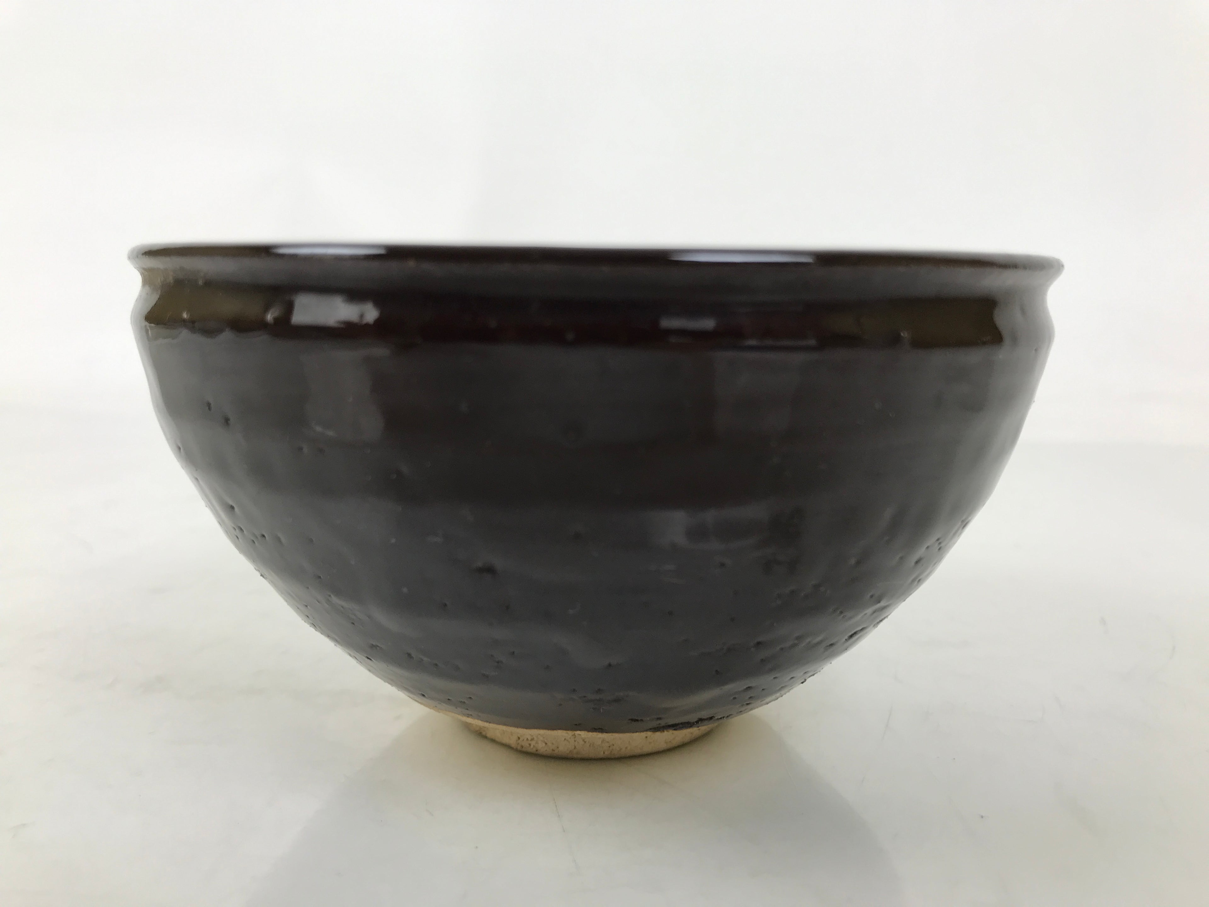 Japanese Ceramic Green Tea Bowl Matcha Chawan Vtg Dark Brown Round Small CHB99