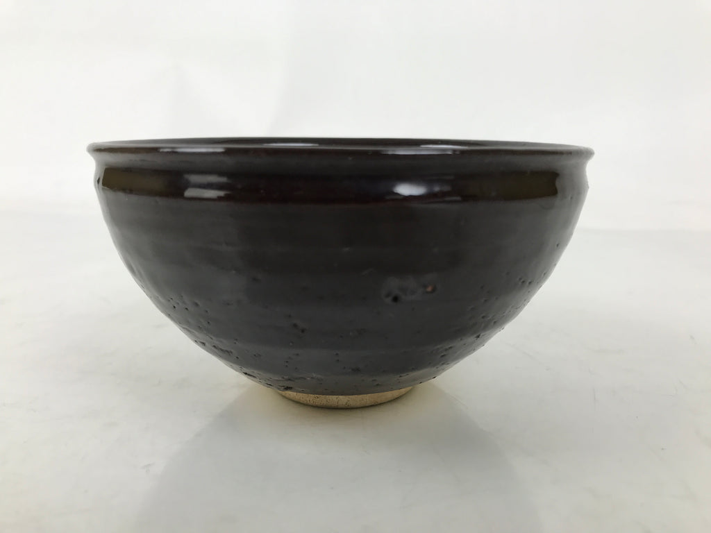 Japanese Ceramic Green Tea Bowl Matcha Chawan Vtg Dark Brown Round Small CHB99