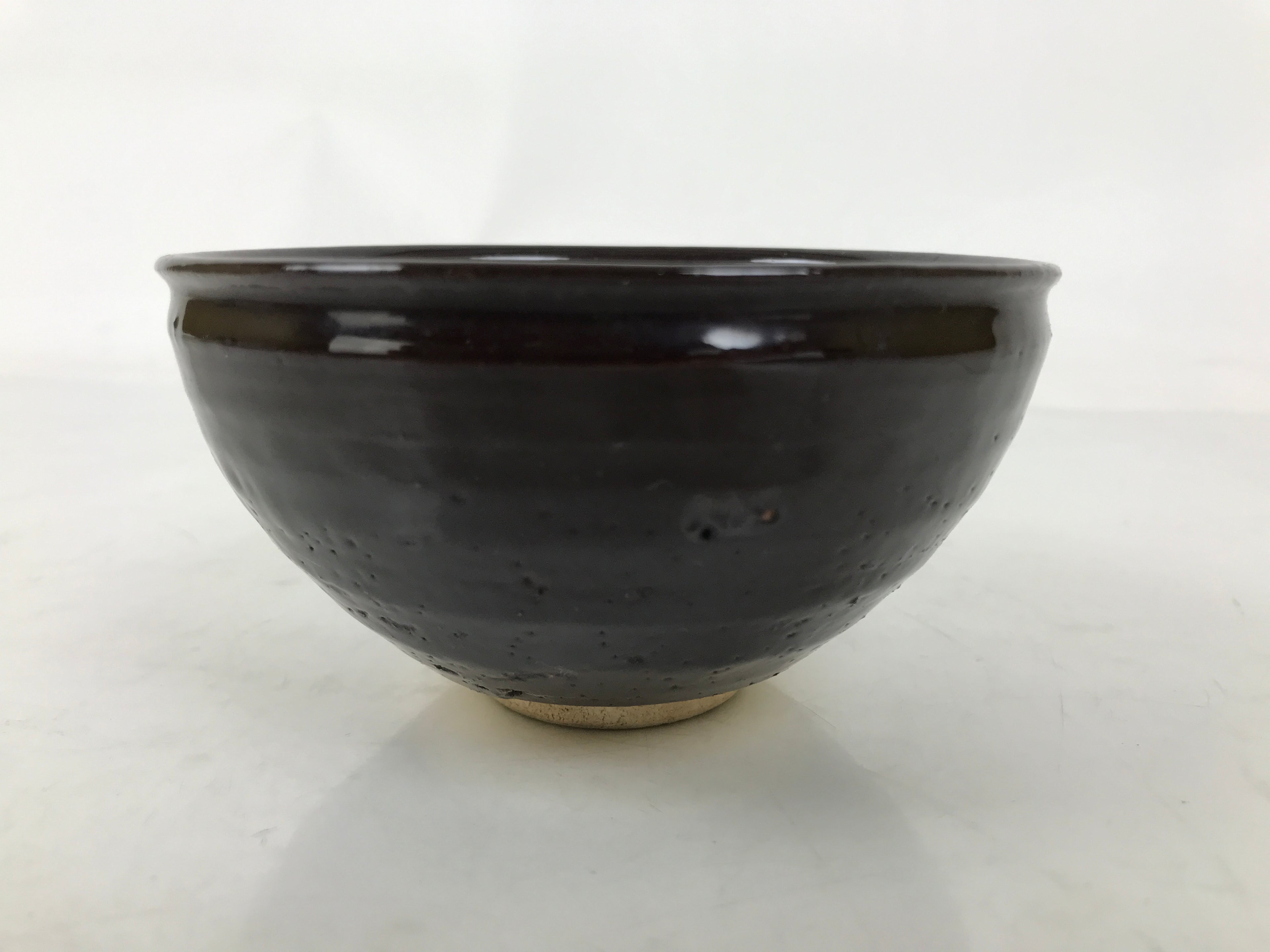 Japanese Ceramic Green Tea Bowl Matcha Chawan Vtg Dark Brown Round Small CHB99
