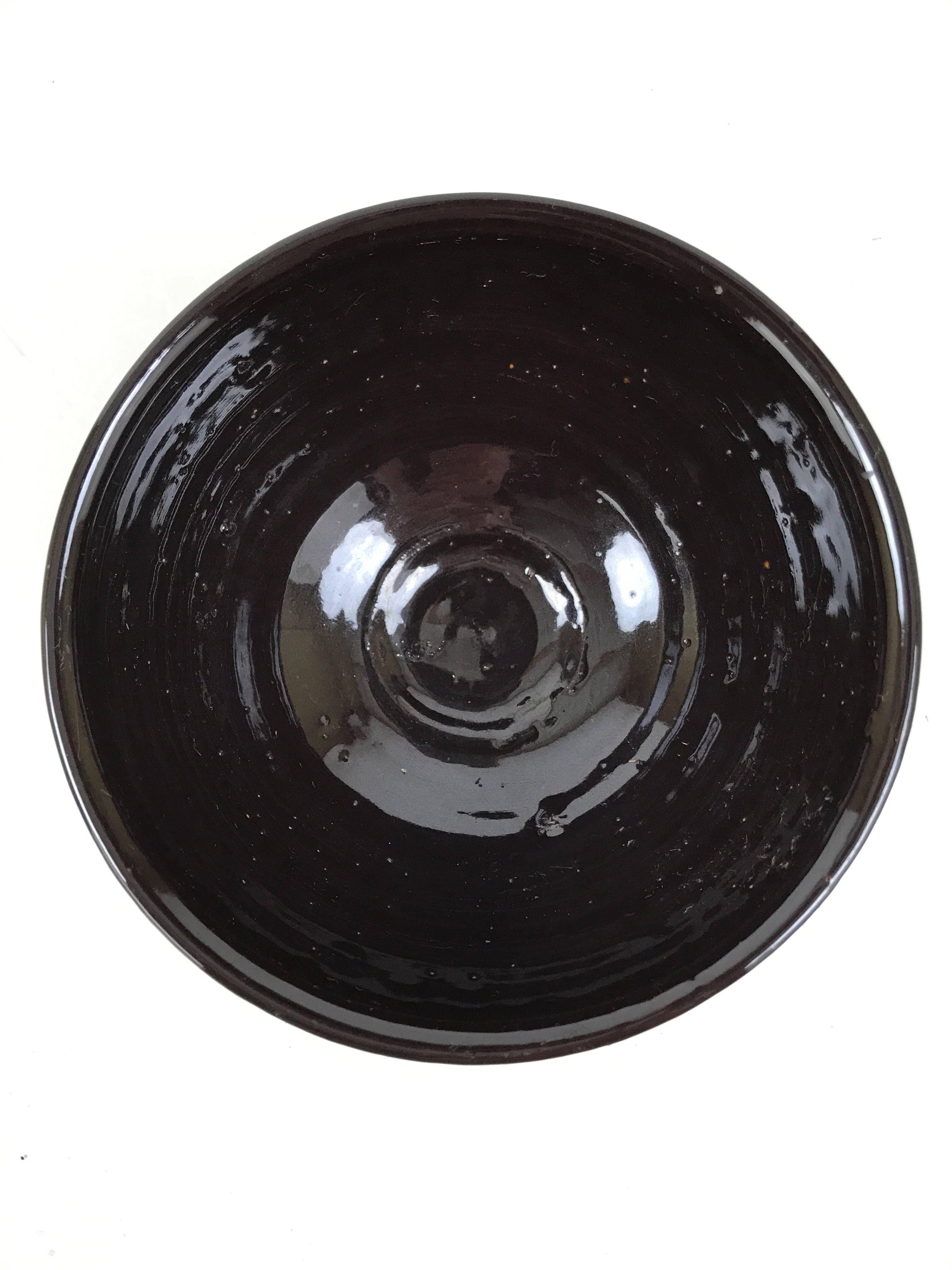Japanese Ceramic Green Tea Bowl Matcha Chawan Vtg Dark Brown Round Small CHB99