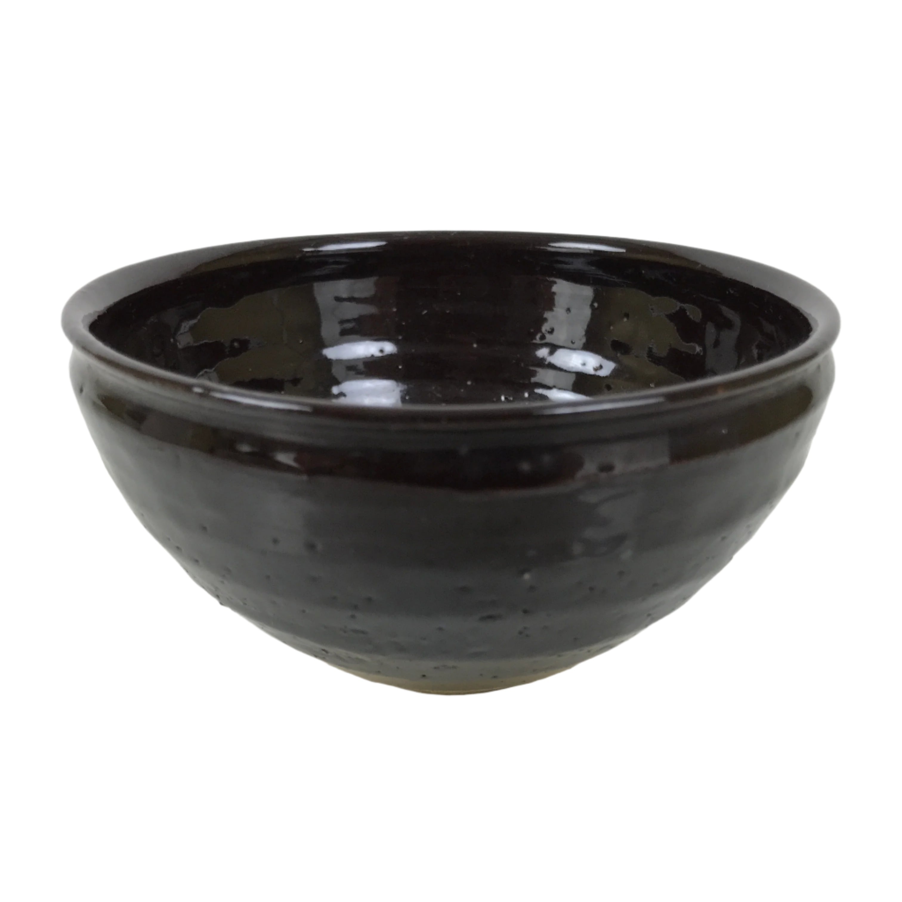 Japanese Ceramic Green Tea Bowl Matcha Chawan Vtg Dark Brown Round Small CHB99