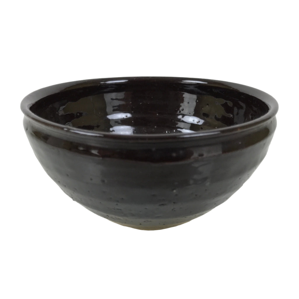 Japanese Ceramic Green Tea Bowl Matcha Chawan Vtg Dark Brown Round Small CHB99