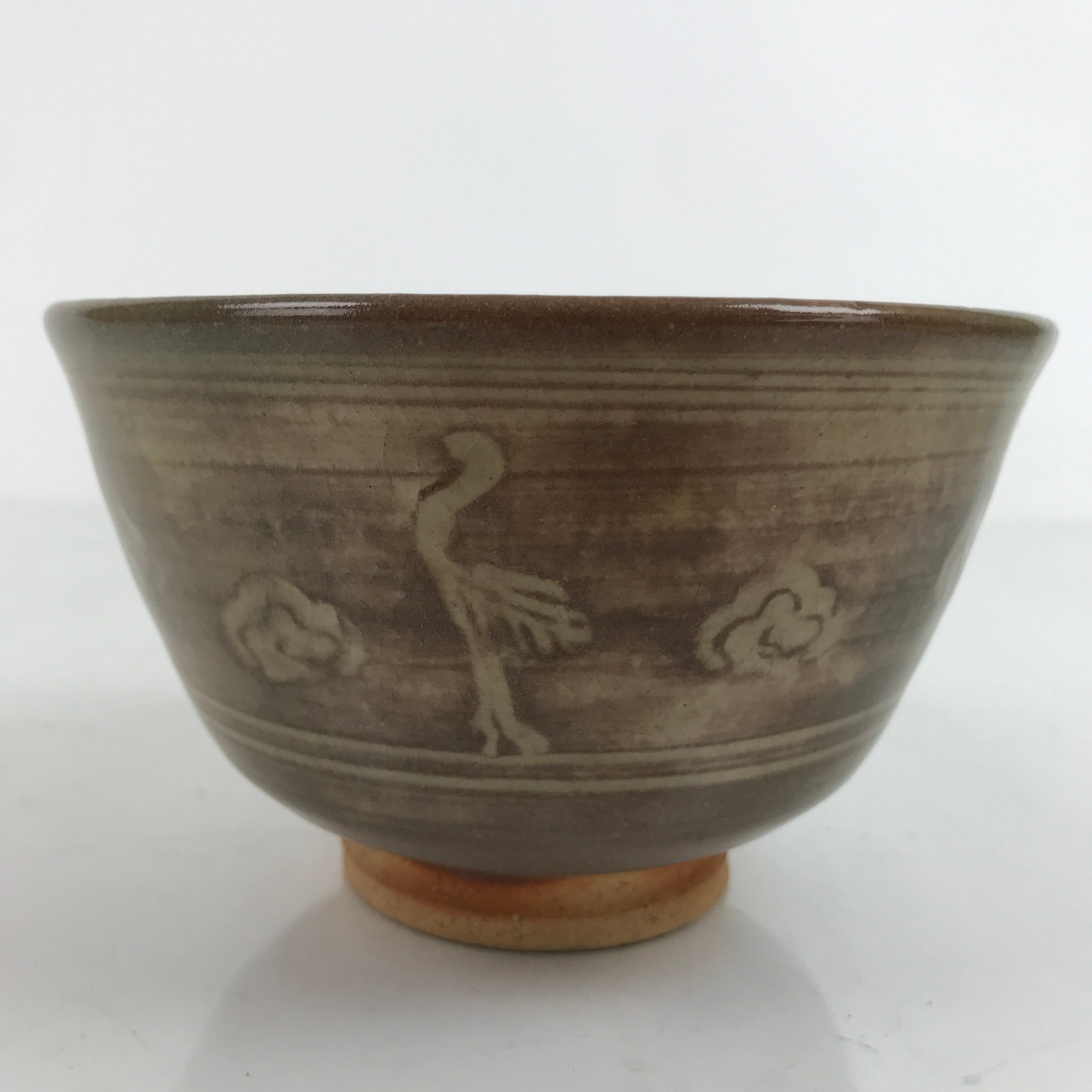 Japanese Ceramic Green Tea Bowl Matcha Chawan Vtg Ducks Brown CHB52