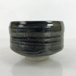 Japanese Ceramic Green Tea Bowl Matcha Chawan Vtg Gray Black Glossy CHB89