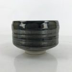 Japanese Ceramic Green Tea Bowl Matcha Chawan Vtg Gray Black Glossy CHB89