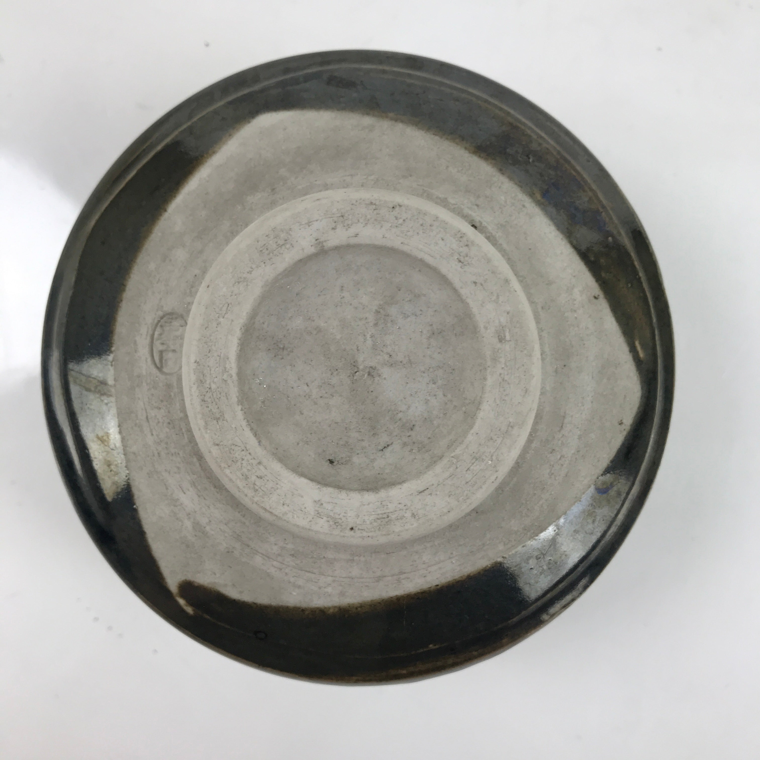 Japanese Ceramic Green Tea Bowl Matcha Chawan Vtg Gray Black Glossy CHB89