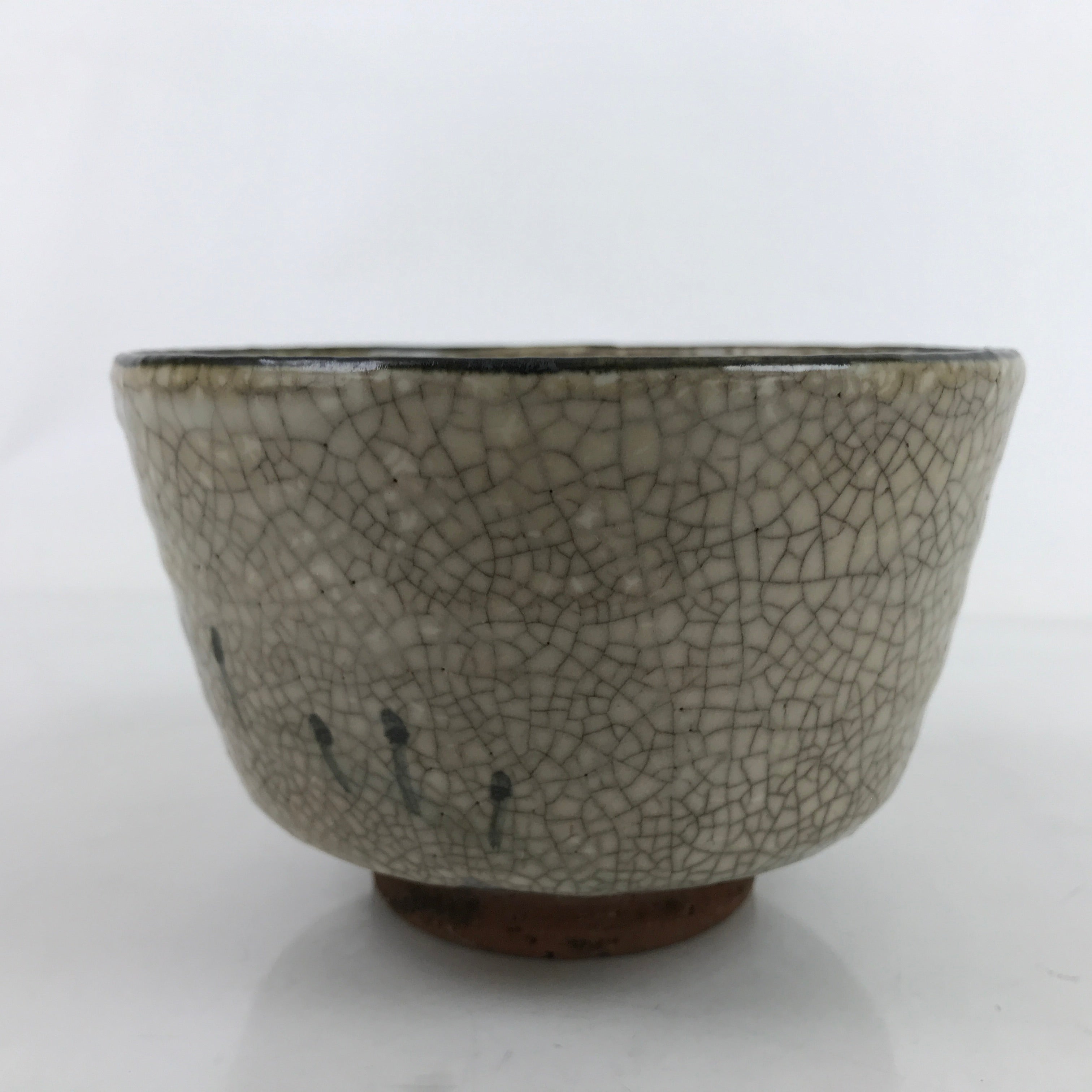 Japanese Ceramic Green Tea Bowl Matcha Chawan Vtg Gray Brown Crackle CHB59