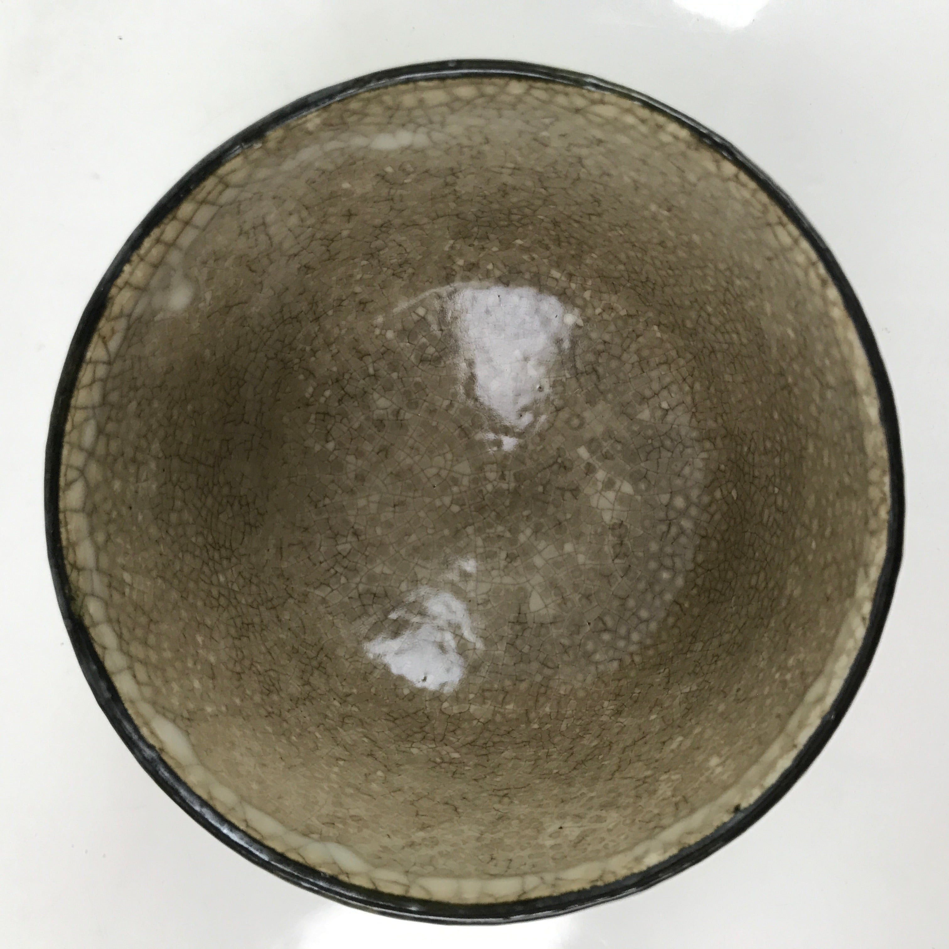 Japanese Ceramic Green Tea Bowl Matcha Chawan Vtg Gray Brown Crackle CHB59