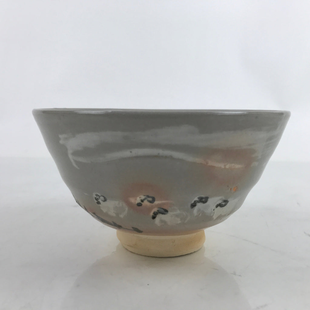 Japanese Ceramic Green Tea Bowl Matcha Chawan Vtg Gray Orange Pink Sheep CHB58