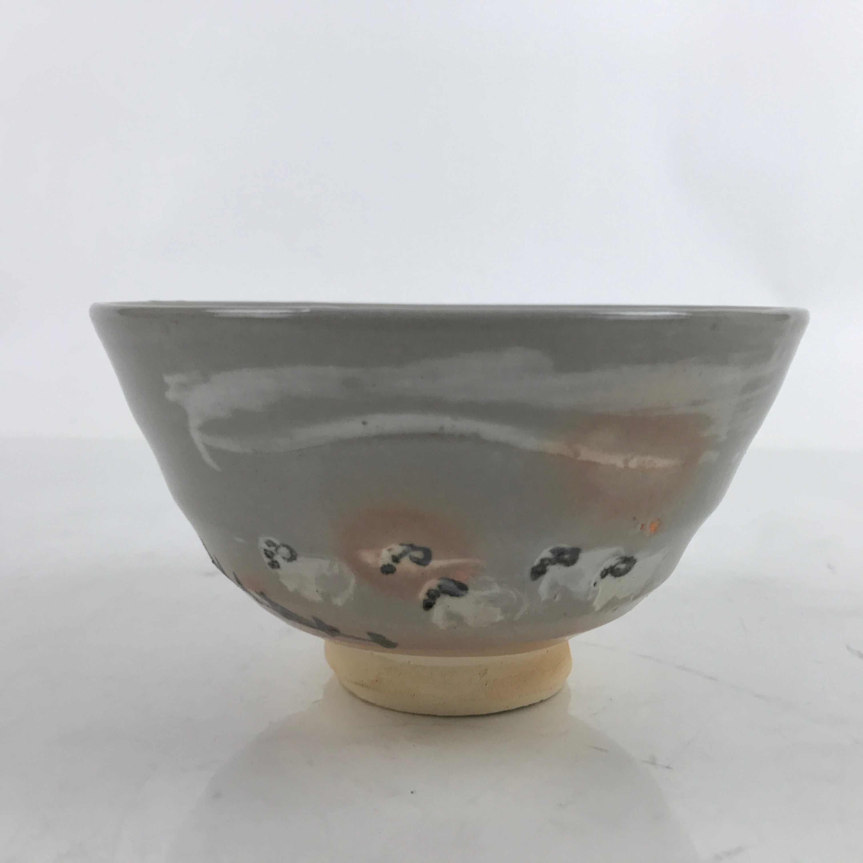 Japanese Ceramic Green Tea Bowl Matcha Chawan Vtg Gray Orange Pink Sheep CHB58